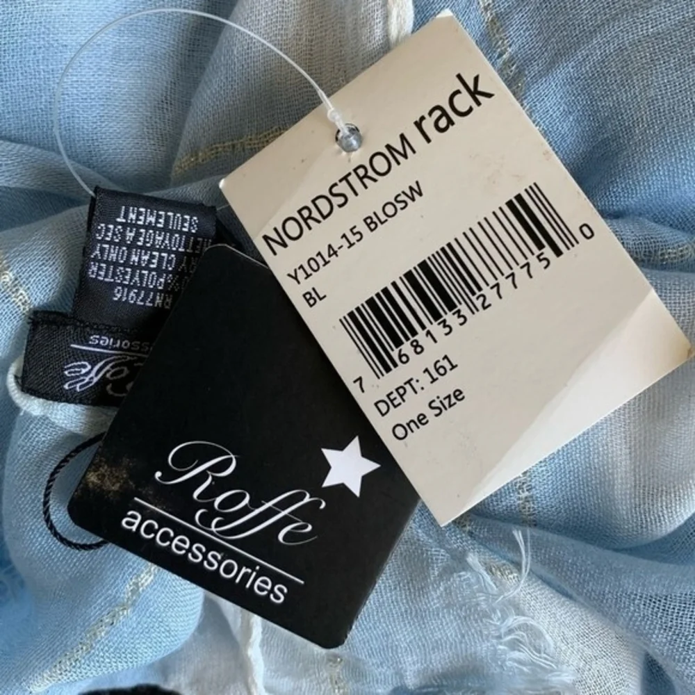Roffe Dot Print Sarong Blue White 78x43 Multi-Use Cover Up Wrap Sheer Lurex NWT